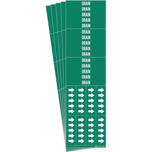 DRAIN Pipe Marker Style 3C with Arrows Polyester White on Green 3 per Card, 5 PK